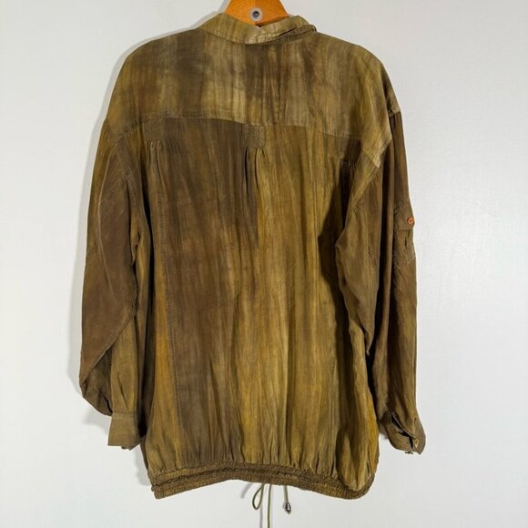 Vintage Sandwash Silk Bianca 100% Silk Green Oversized Jacket Swamp S - Picture 2 of 7